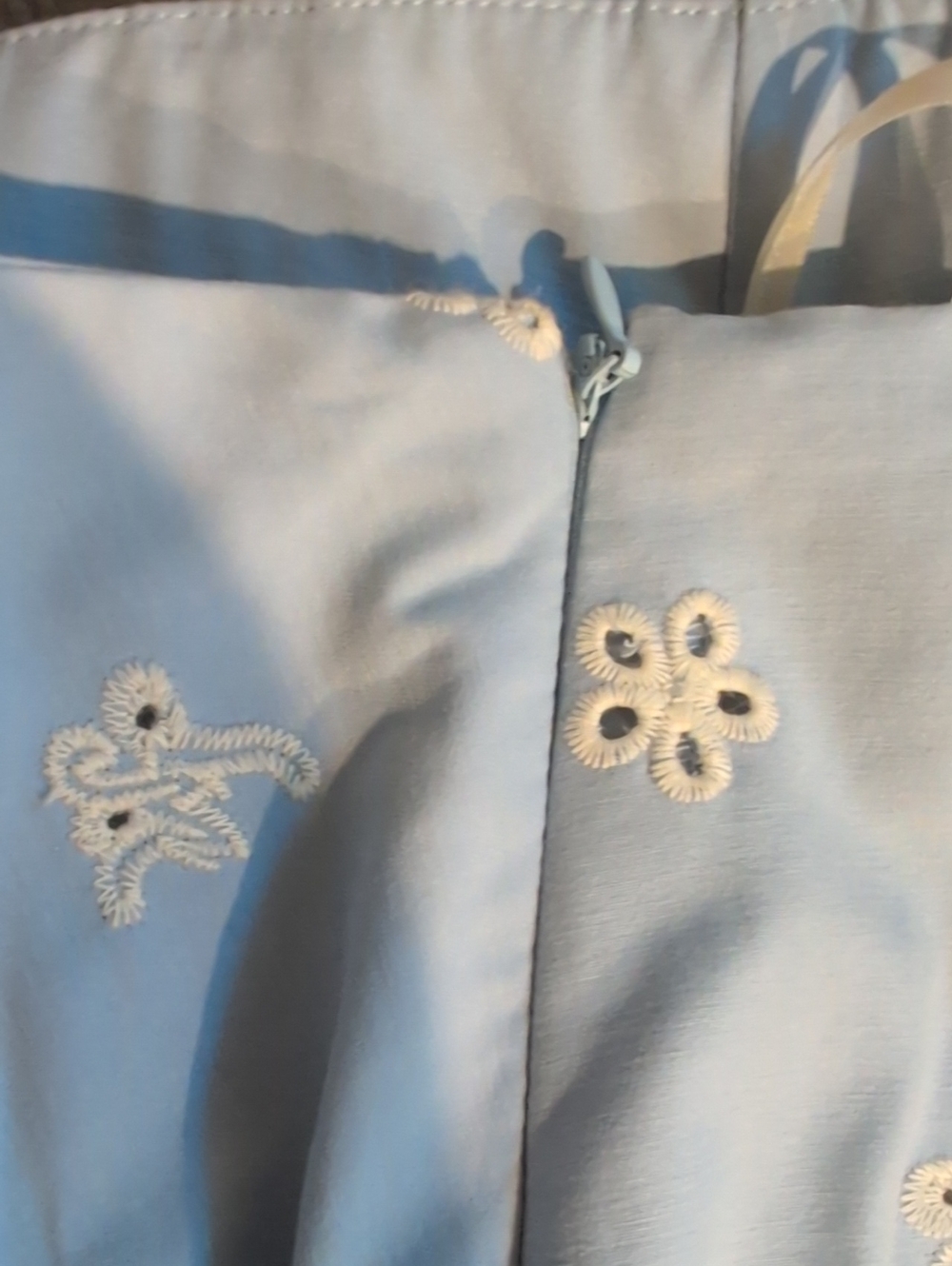 Lacemade Floral Eyelet Embroidered Light Blue Pleated Mini Skirt with Lace Hem - Picture 14 of 16